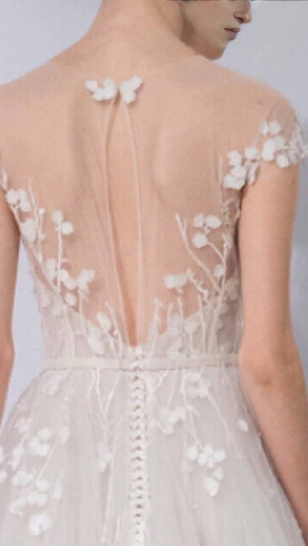 AIIZIE LACE PETAL-MESH MAXI DRESS IN WHITE - product image