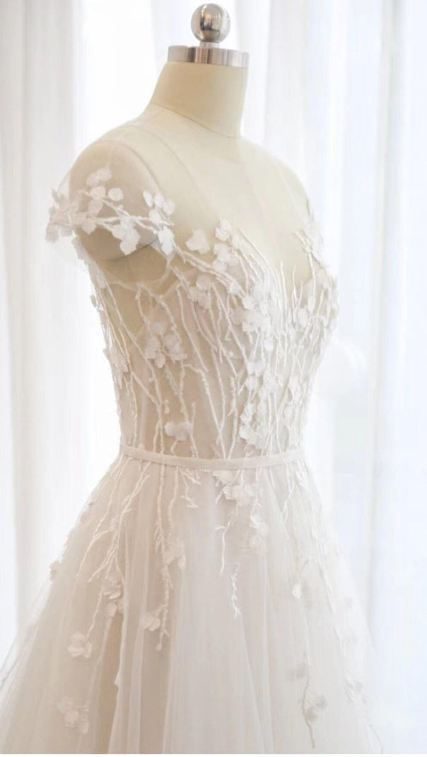 AIIZIE LACE PETAL-MESH MAXI DRESS IN WHITE - product image