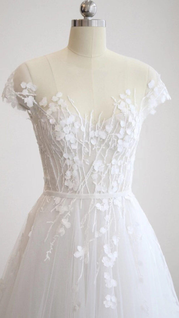 AIIZIE LACE PETAL-MESH MAXI DRESS IN WHITE - product image