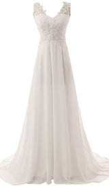 LACE CHIFFON FLOOR-LENGTH DRESS IN WHITE