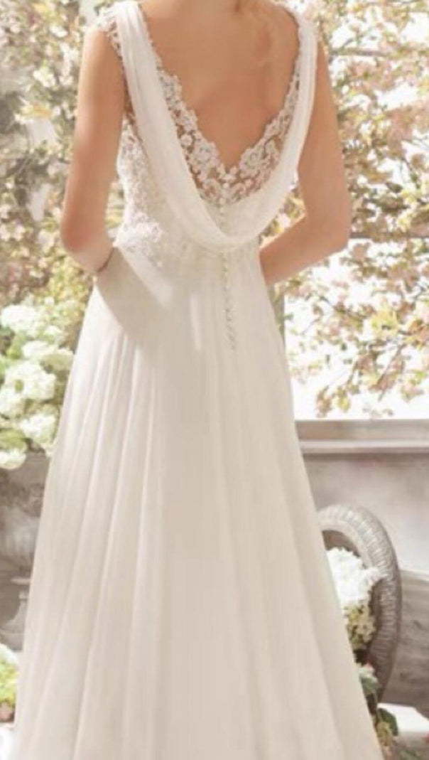 AIIZIE LACE CHIFFON FLOOR-LENGTH DRESS IN WHITE - product image