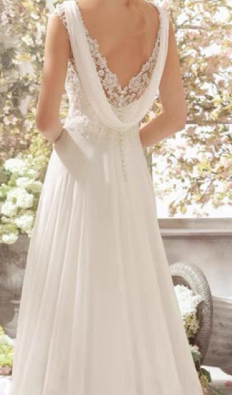 LACE CHIFFON FLOOR-LENGTH DRESS IN WHITE