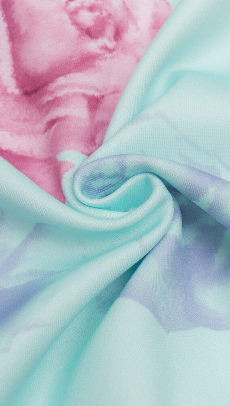 ONE SHOULDER STRAPLESS TIGHT PRINTED MIDI DRESS