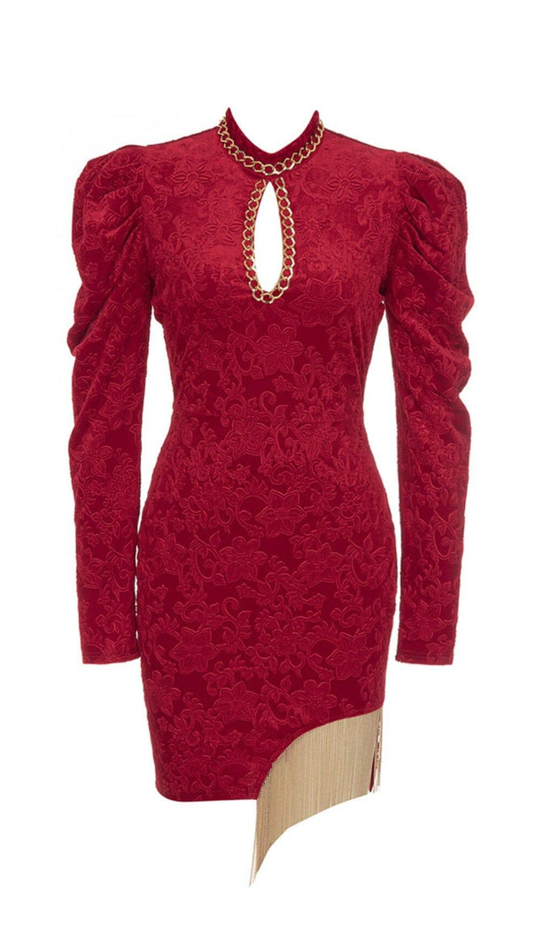 AIIZIE WINE RED CHINESE STYLE DARK GRAIN MINI DRESS - product image