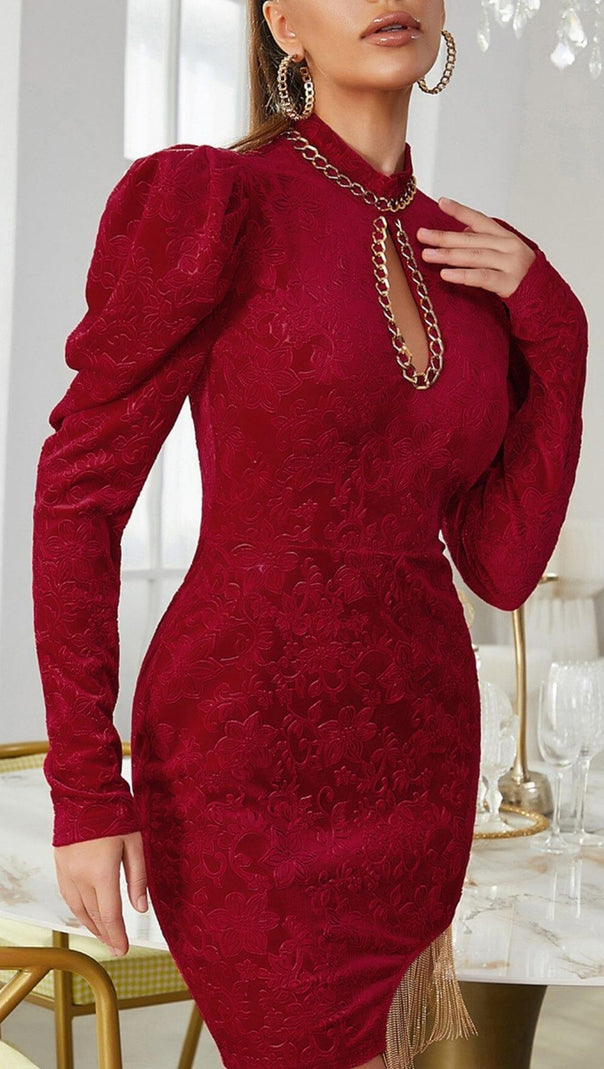 AIIZIE WINE RED CHINESE STYLE DARK GRAIN MINI DRESS - product image