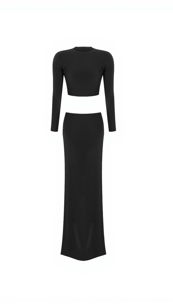 AIIZIE KITTO LONG SLEEVE LEOPARD SPLIT SKIRT SET - product image