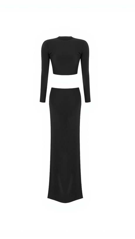 KITTO SET GONNA CON SPACCHI LEOPARDATA A MANICHE LUNGHE