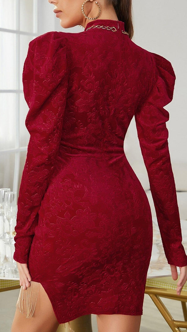AIIZIE WINE RED CHINESE STYLE DARK GRAIN MINI DRESS - product image