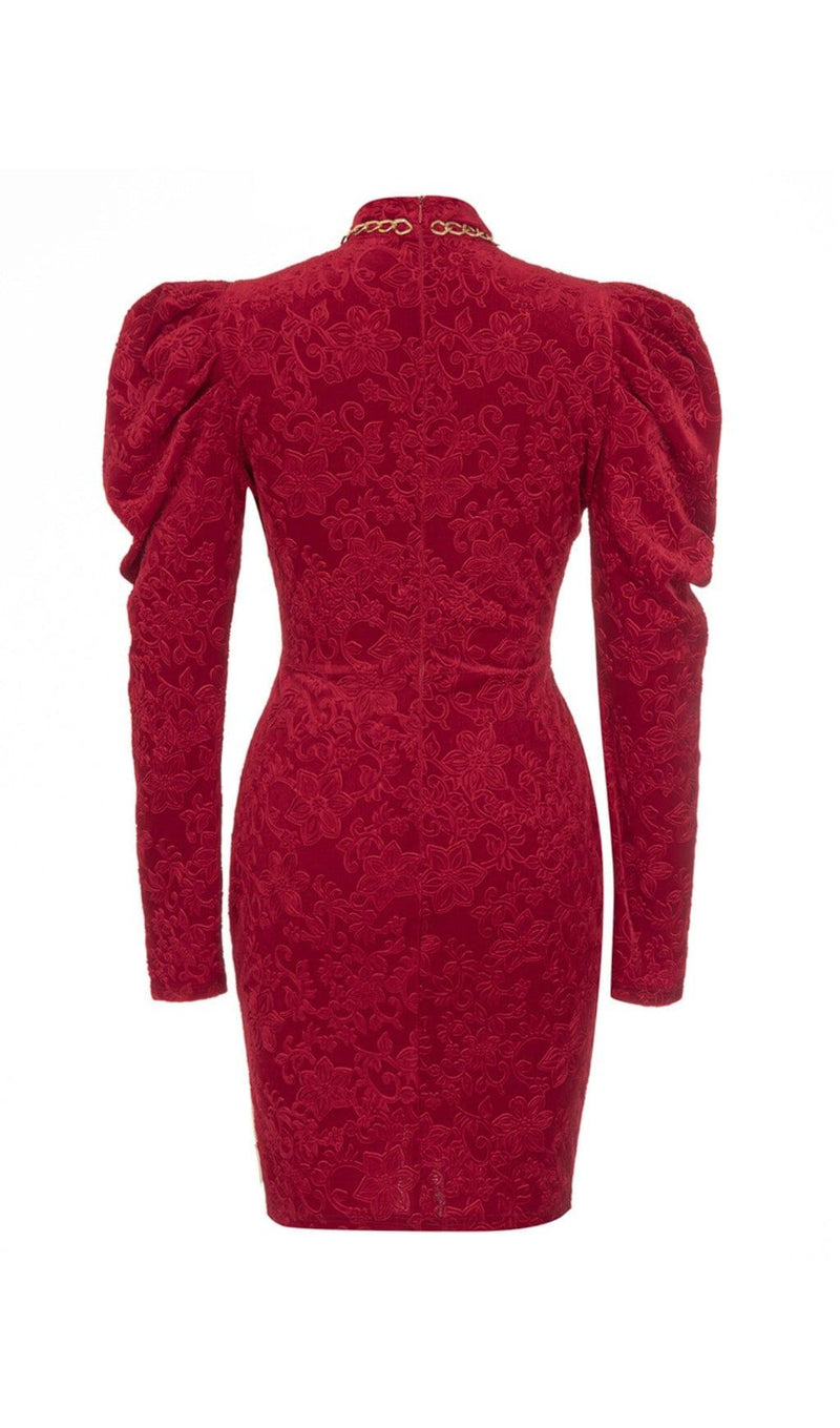 WINE RED CHINESE STYLE DARK GRAIN MINI DRESS