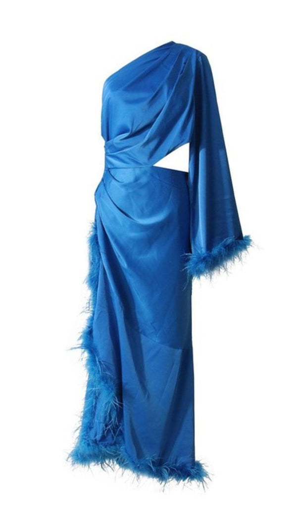 AIIZIE ONE SHOULDER PATCHWORK FEATHER DRESS - product image