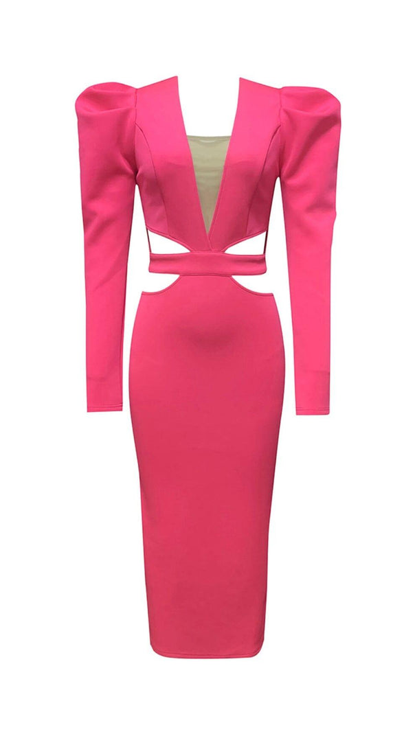 AIIZIE PHOSPHOR V-NECK WAIST CUT OUT MIDI DRESS - product image