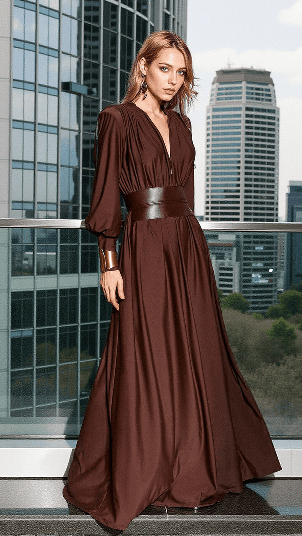 AIIZIE COSMO V NECK BELTED MAXI DRESS - product image