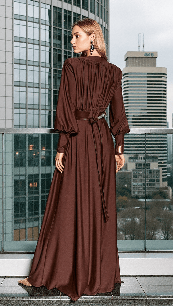AIIZIE COSMO V NECK BELTED MAXI DRESS - product image