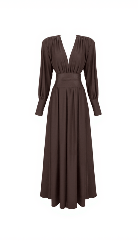 COSMO V NECK BELTED MAXI DRESS