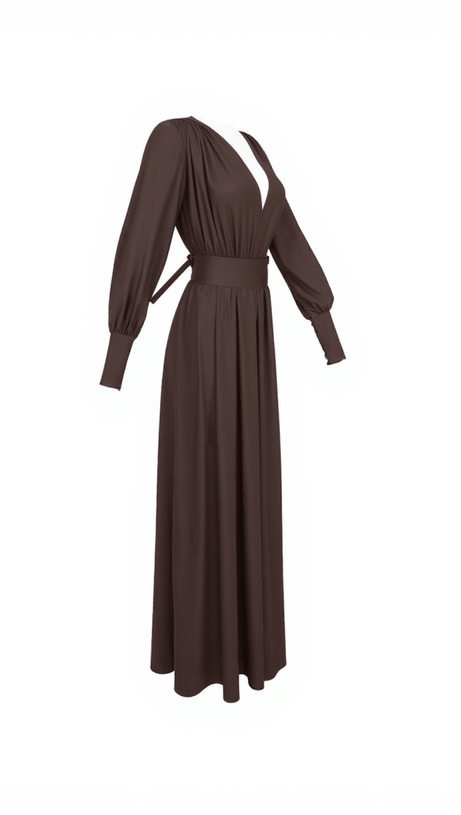 COSMO V NECK BELTED MAXI DRESS
