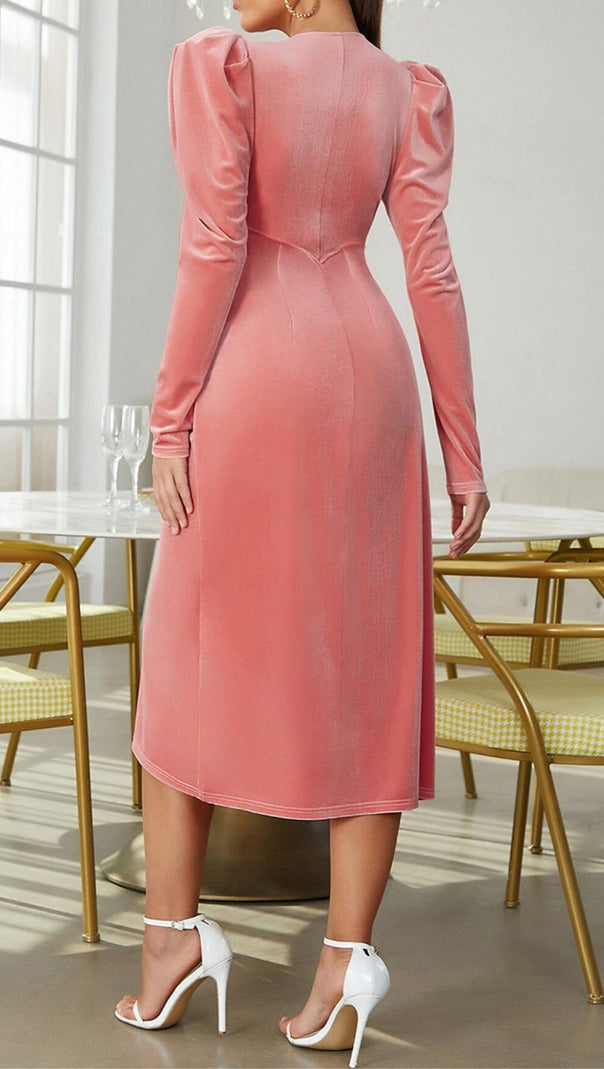 AIIZIE PINK LEG SLEEVE V-NECK VELVET DRESS - product image