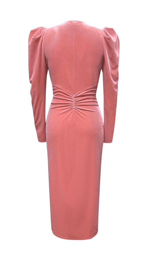 AIIZIE PINK LEG SLEEVE V-NECK VELVET DRESS - product image
