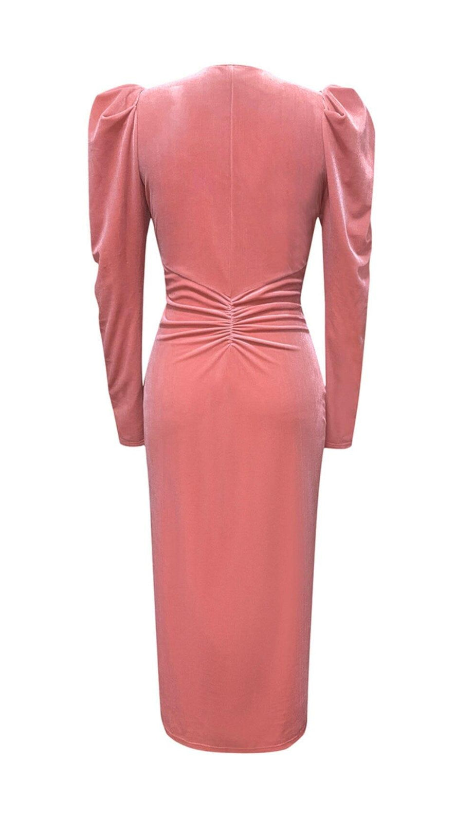 PINK LEG SLEEVE V-NECK VELVET DRESS