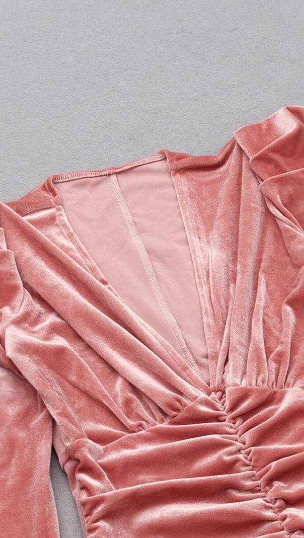 AIIZIE PINK LEG SLEEVE V-NECK VELVET DRESS - product image