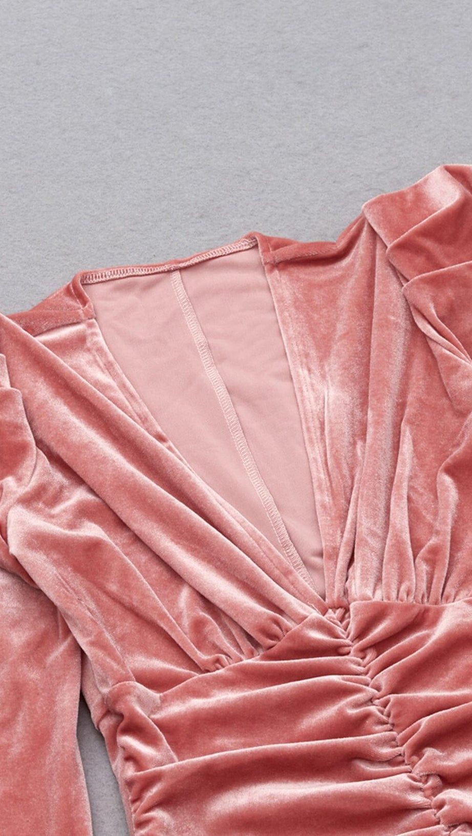 PINK LEG SLEEVE V-NECK VELVET DRESS