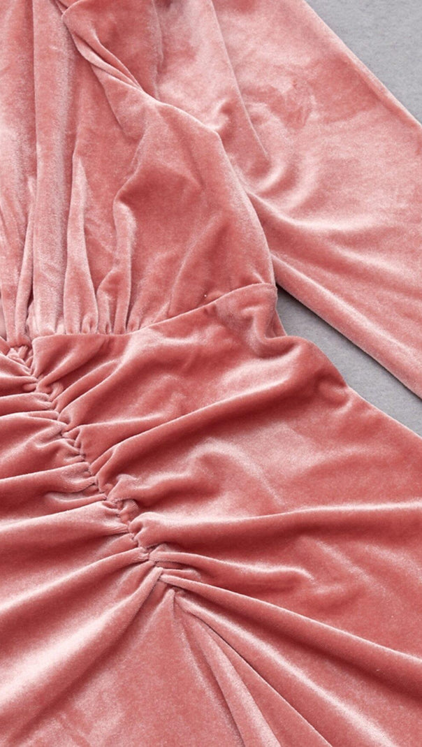 AIIZIE PINK LEG SLEEVE V-NECK VELVET DRESS - product image