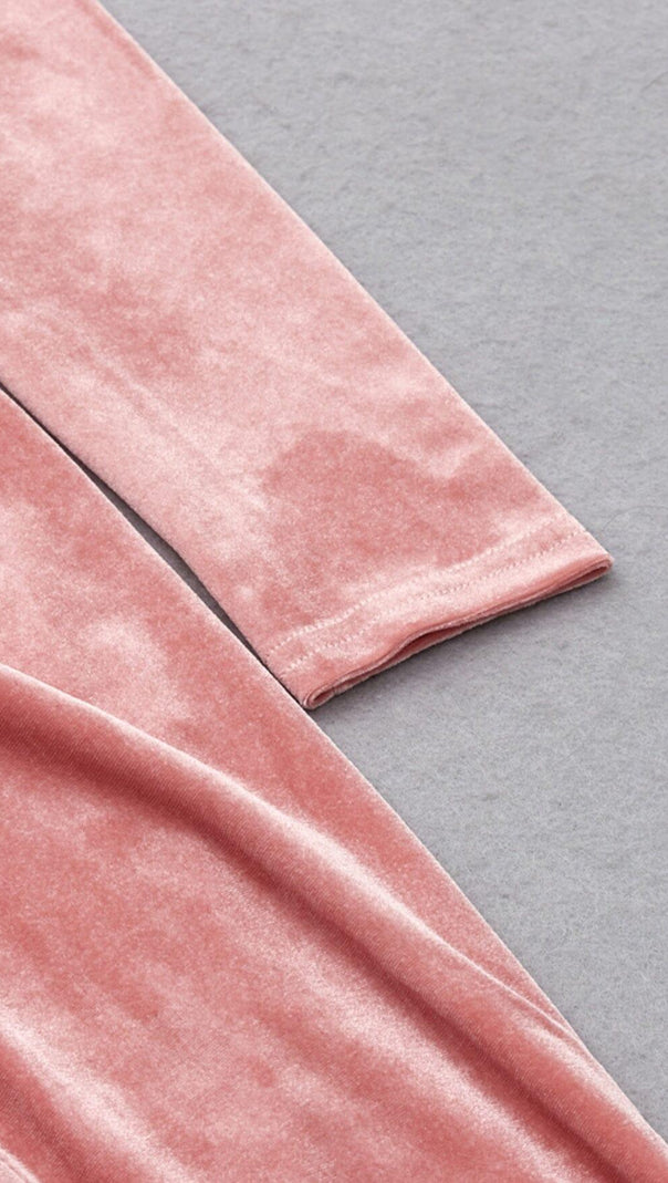 AIIZIE PINK LEG SLEEVE V-NECK VELVET DRESS - product image