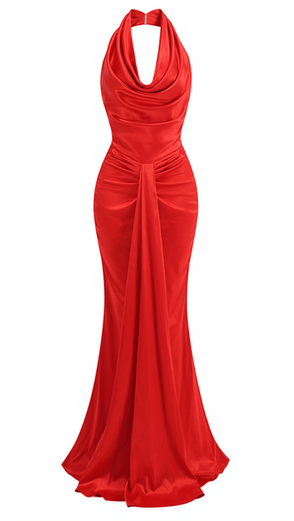 AIIZIE ALAMO HALTERNECK DRAPED SATIN DRESS - product image
