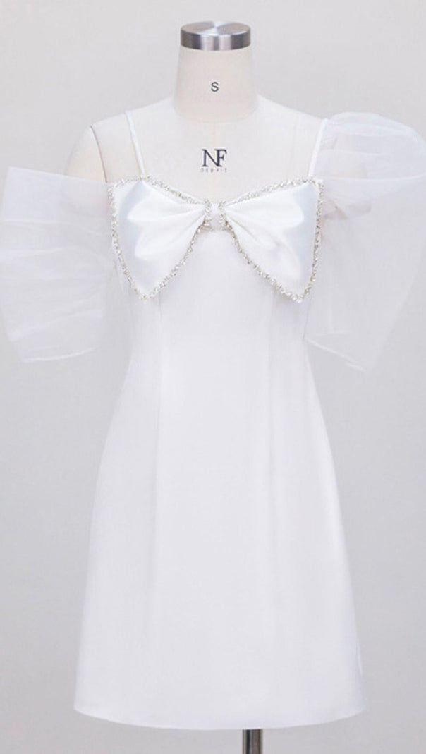 AIIZIE WHITE PUFF SLEEVE BOW DRESS - product image