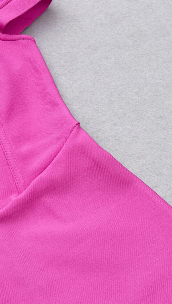 AIIZIE PINK OSTRICH HAIR SHOULDER BODYCON DRESS - product image