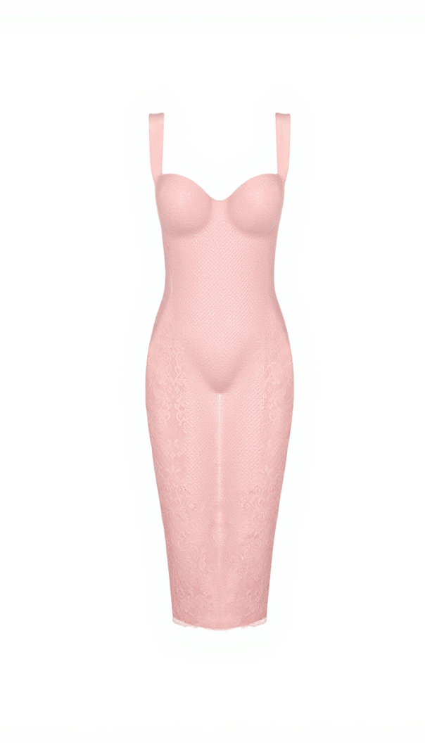 AIIZIE FINBAR PATCHWORK LACE BANDAGE DRESS IN PINK - product image