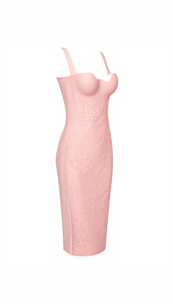 AIIZIE FINBAR PATCHWORK LACE BANDAGE DRESS IN PINK - product image