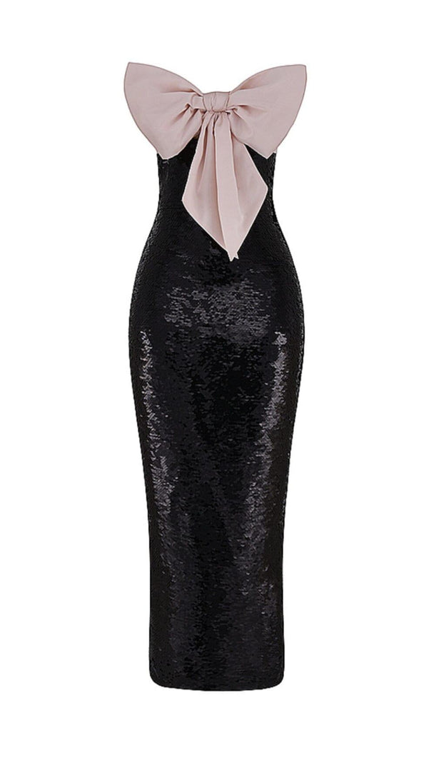 AIIZIE BLACK SEQUIN STRAPLESS BOW DRESS - product image