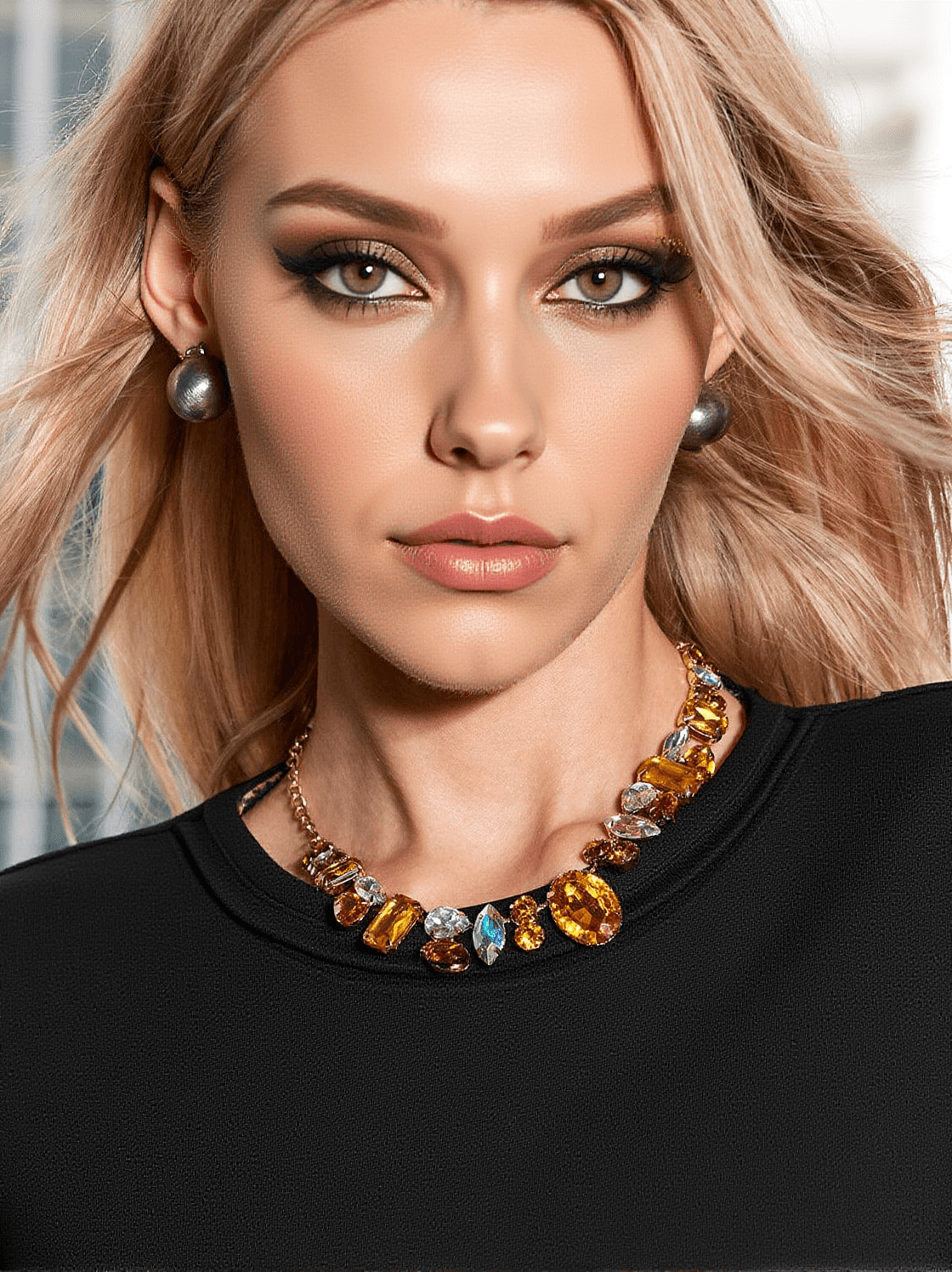 CRACO CRYSTAL EMBELLISHED NECKLACE IN YELLOW