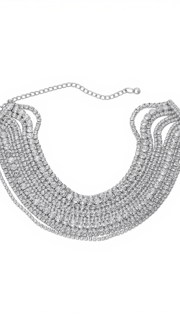 AIIZIE JAGO MULTI LAYERED CRYSTAL NECKLACE IN SILVER - product image