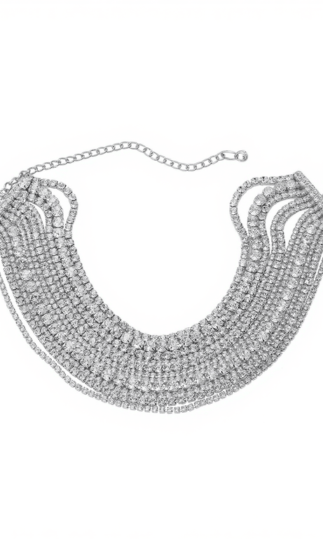Jago Multi Layered Crystal Necklace In Silver
