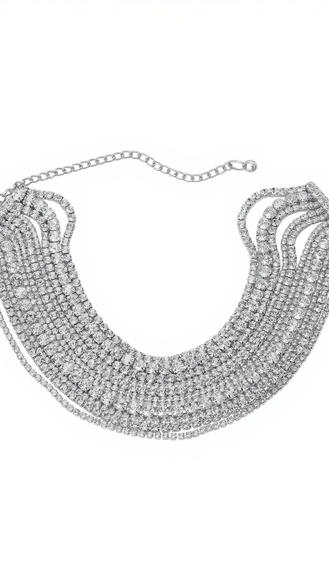 JAGO MULTI LAYERED CRYSTAL NECKLACE IN SILVER