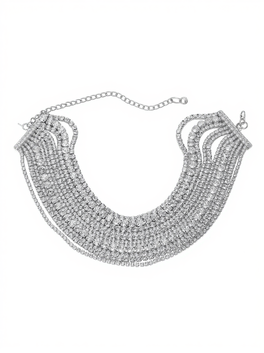 JAGO MULTI LAYERED CRYSTAL NECKLACE IN SILVER