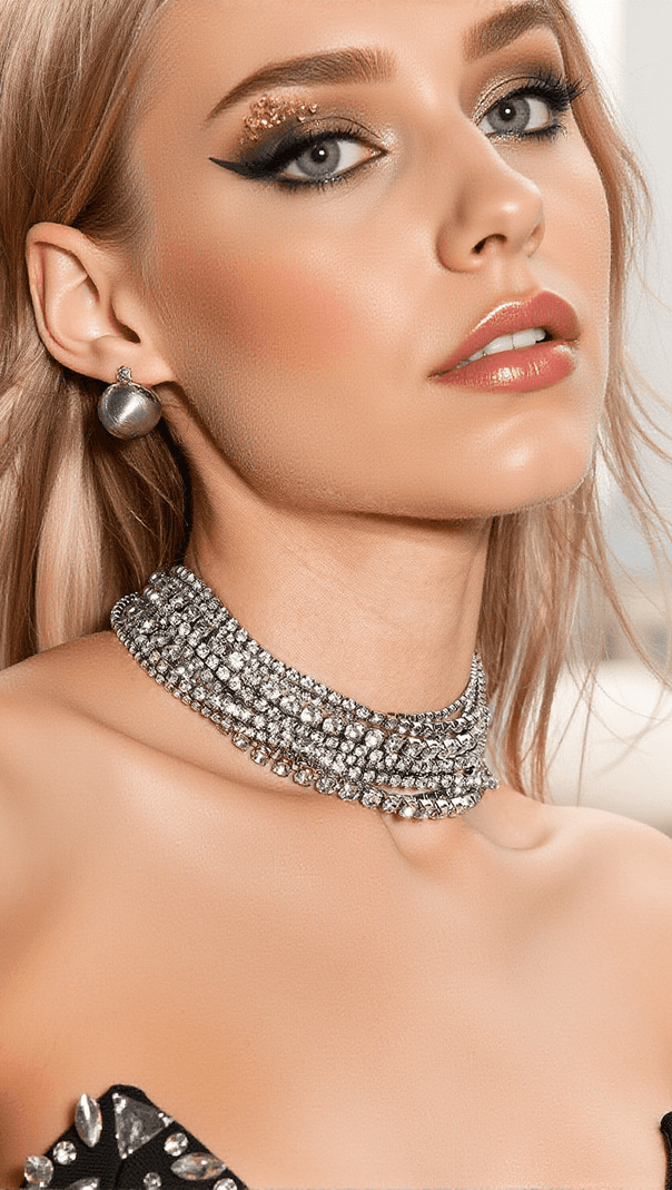 AIIZIE JAGO MULTI LAYERED CRYSTAL NECKLACE IN SILVER - product image