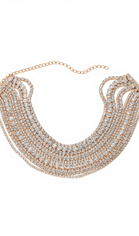 Jago Multi Layered Crystal Necklace In Gold
