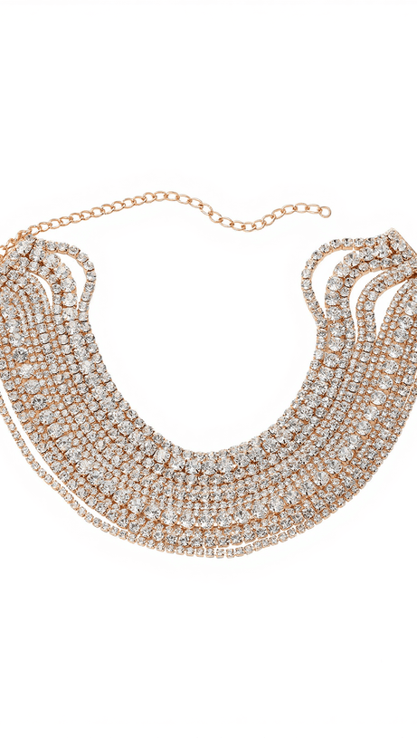 JAGO MULTI LAYERED CRYSTAL NECKLACE IN GOLD