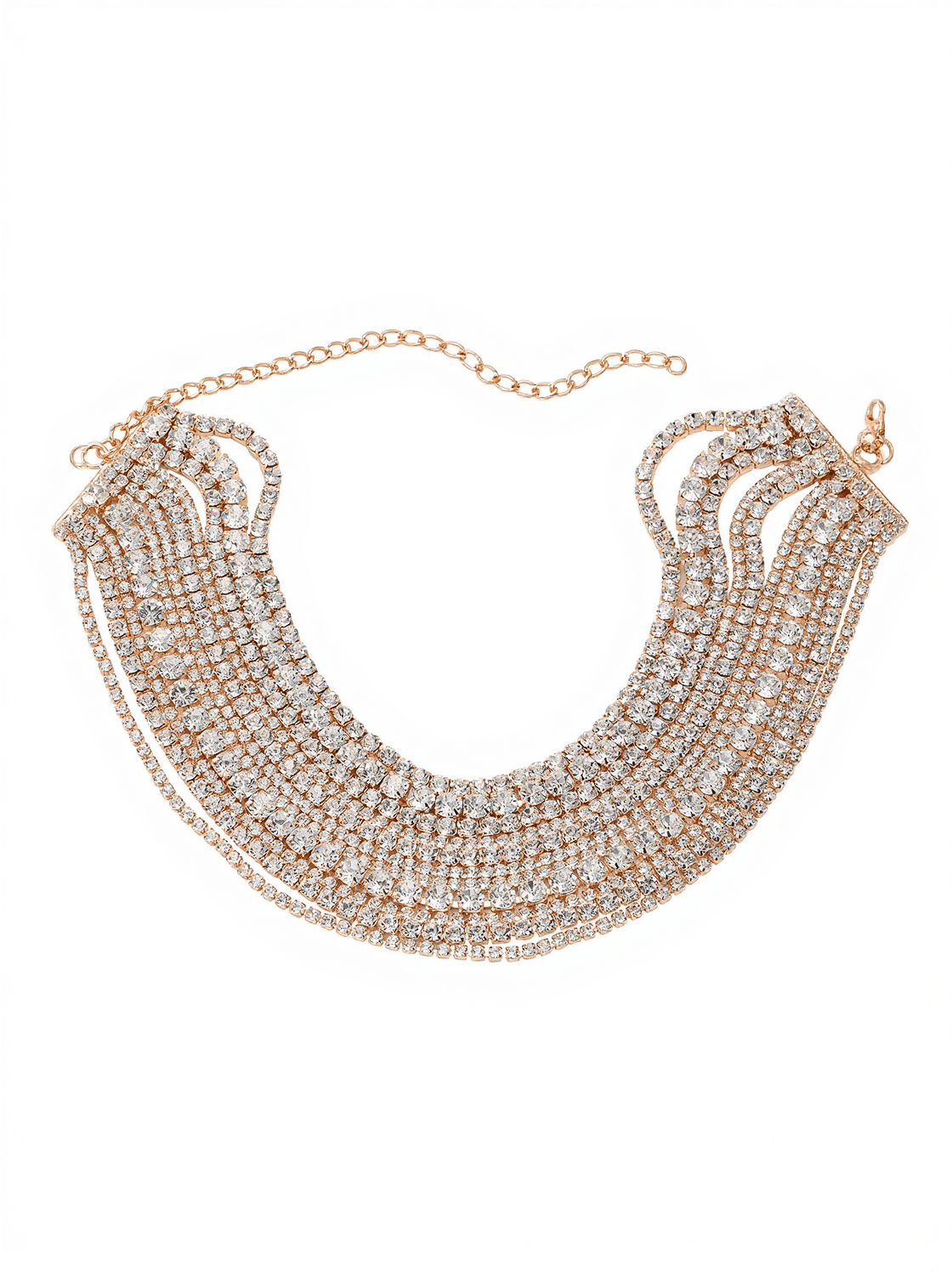 JAGO MULTI LAYERED CRYSTAL NECKLACE IN GOLD