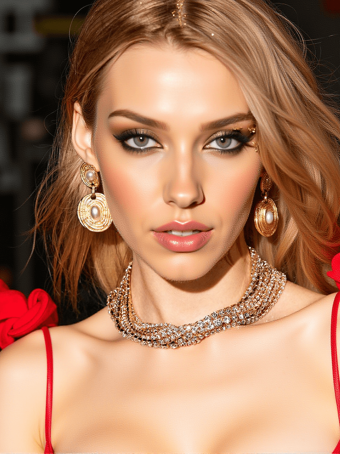 JAGO MULTI LAYERED CRYSTAL NECKLACE IN GOLD