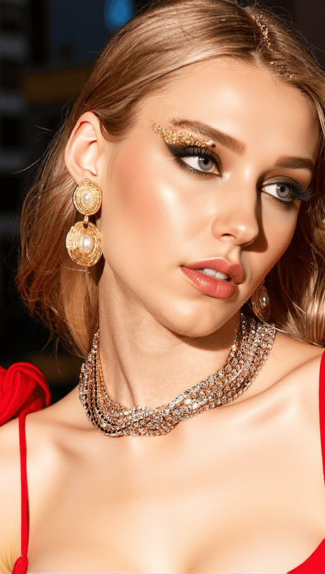 JAGO MULTI LAYERED CRYSTAL NECKLACE IN GOLD