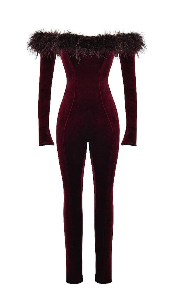 AIIZIE BLACK CHERRY VELVET JUMPSUIT - product image