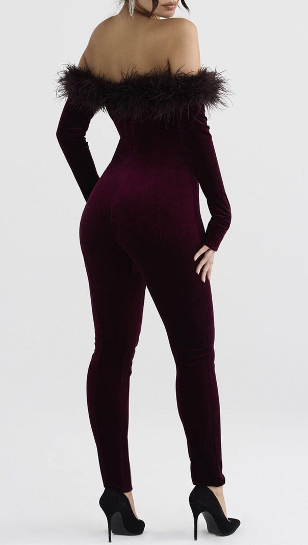 AIIZIE BLACK CHERRY VELVET JUMPSUIT - product image