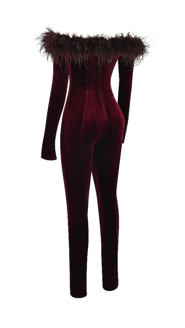 AIIZIE BLACK CHERRY VELVET JUMPSUIT - product image
