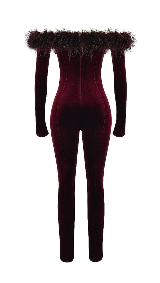 AIIZIE BLACK CHERRY VELVET JUMPSUIT - product image