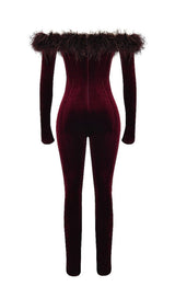 BLACK CHERRY VELVET JUMPSUIT