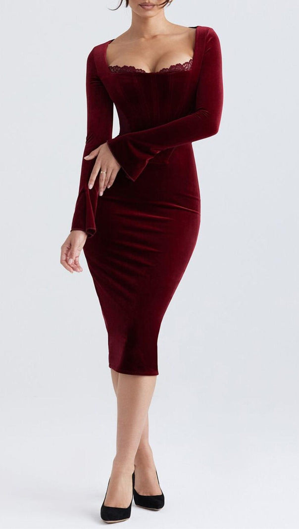 AIIZIE WINE VELVET CORSET DRESS - product image