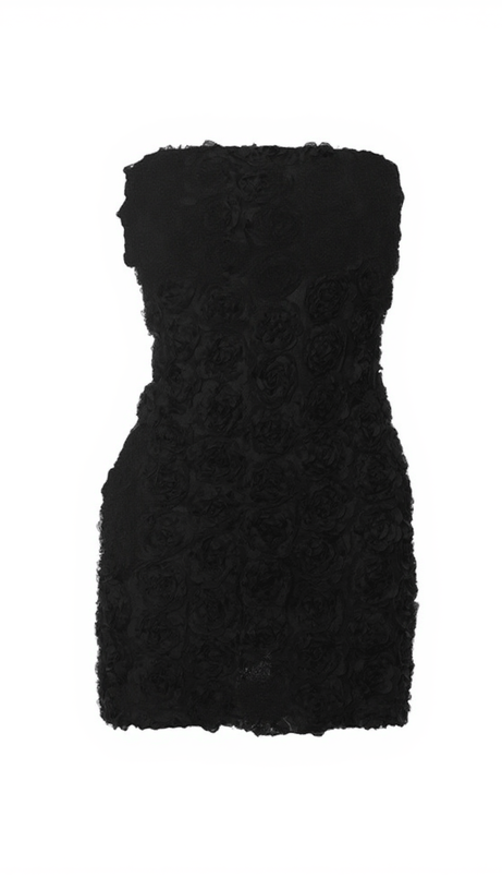 Louie – Trägerloses Minikleid mit Blumenmuster in Schwarz